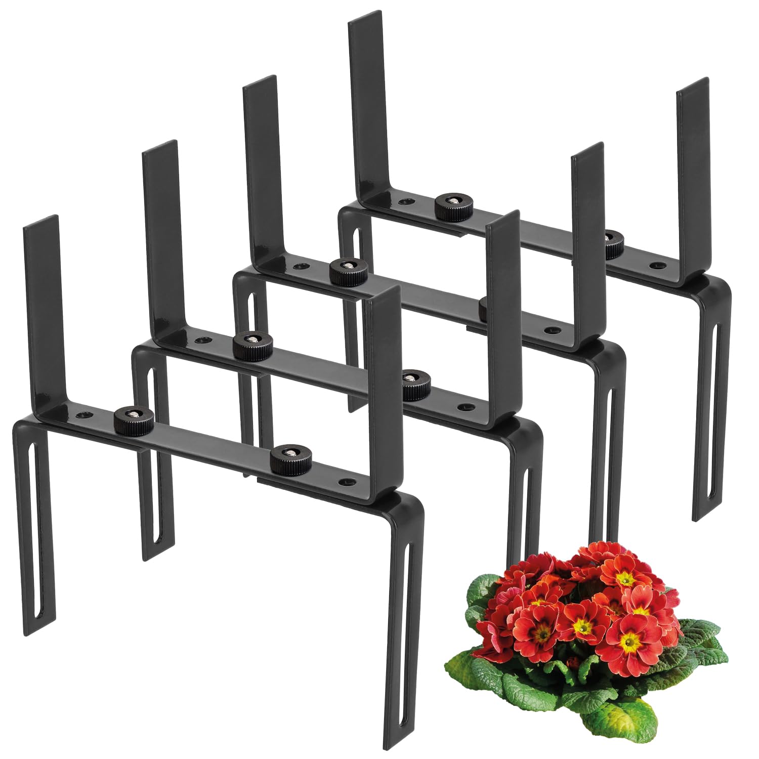 com-four® 4x flower box holder for balcony parapets and railings - flexible metal fastening for plant boxes - 2-way adjustable - no drilling (04 anthracite)