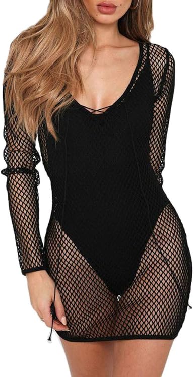 black fishnet beach cover up