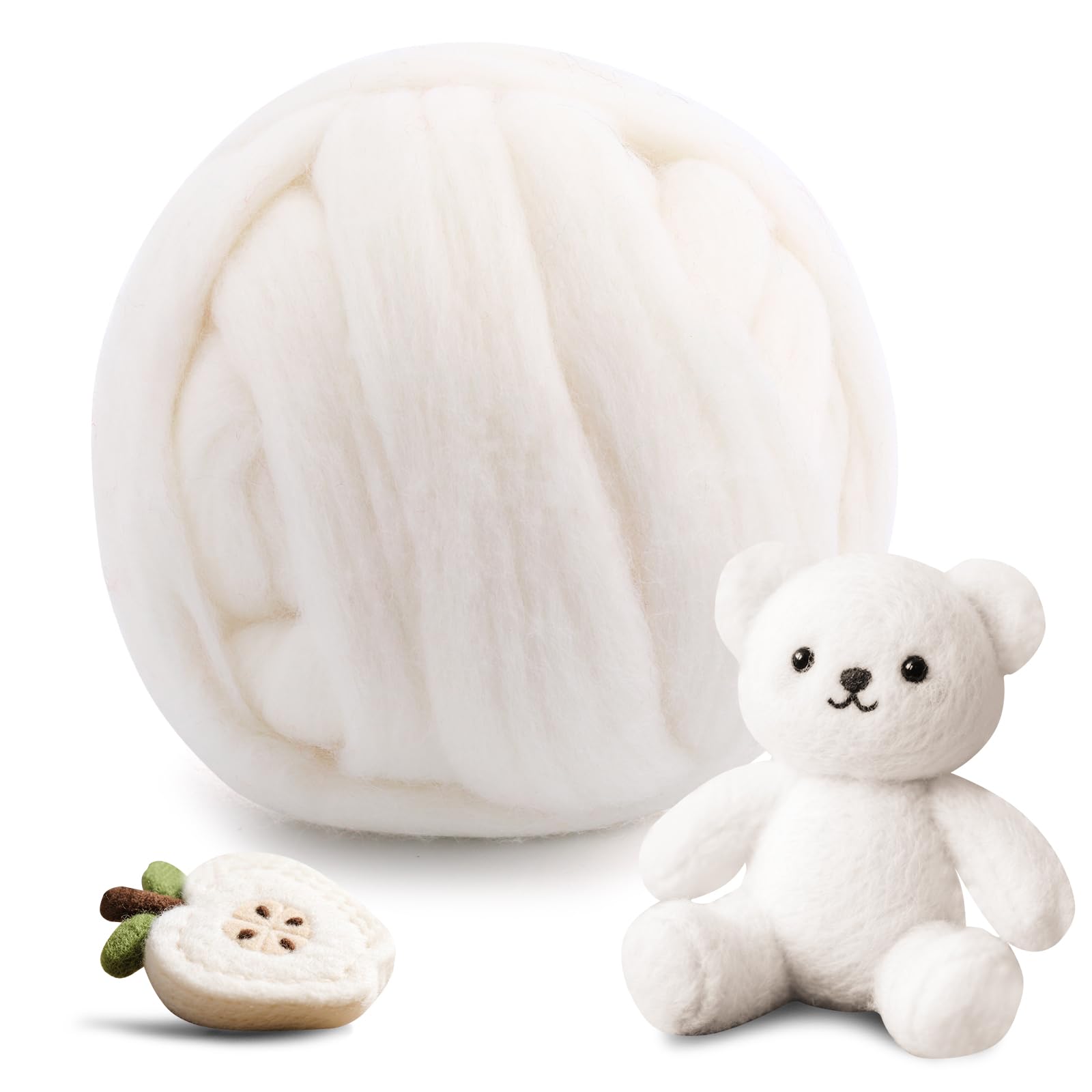 250g 8.82oz Felting Wool, Needle Felting Wool, White Wool Roving Yarn Bulk with Box for Needle Felting Spinning Weaving DIY Craft