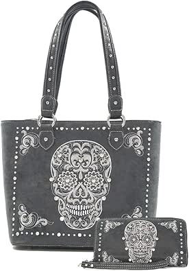 Montana West Leather Concealed Carry Tote Bag Sugar Skull Handbag