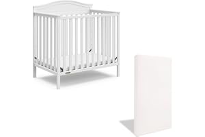 Graco Stella 4-in-1 Convertible Mini Crib with Bonus Mattress (White) – Includes Bonus 2.75 Inch Thick Mattress with Water-Resistant Cover, Converts to Twin Bed, Ideal Crib for Small Spaces