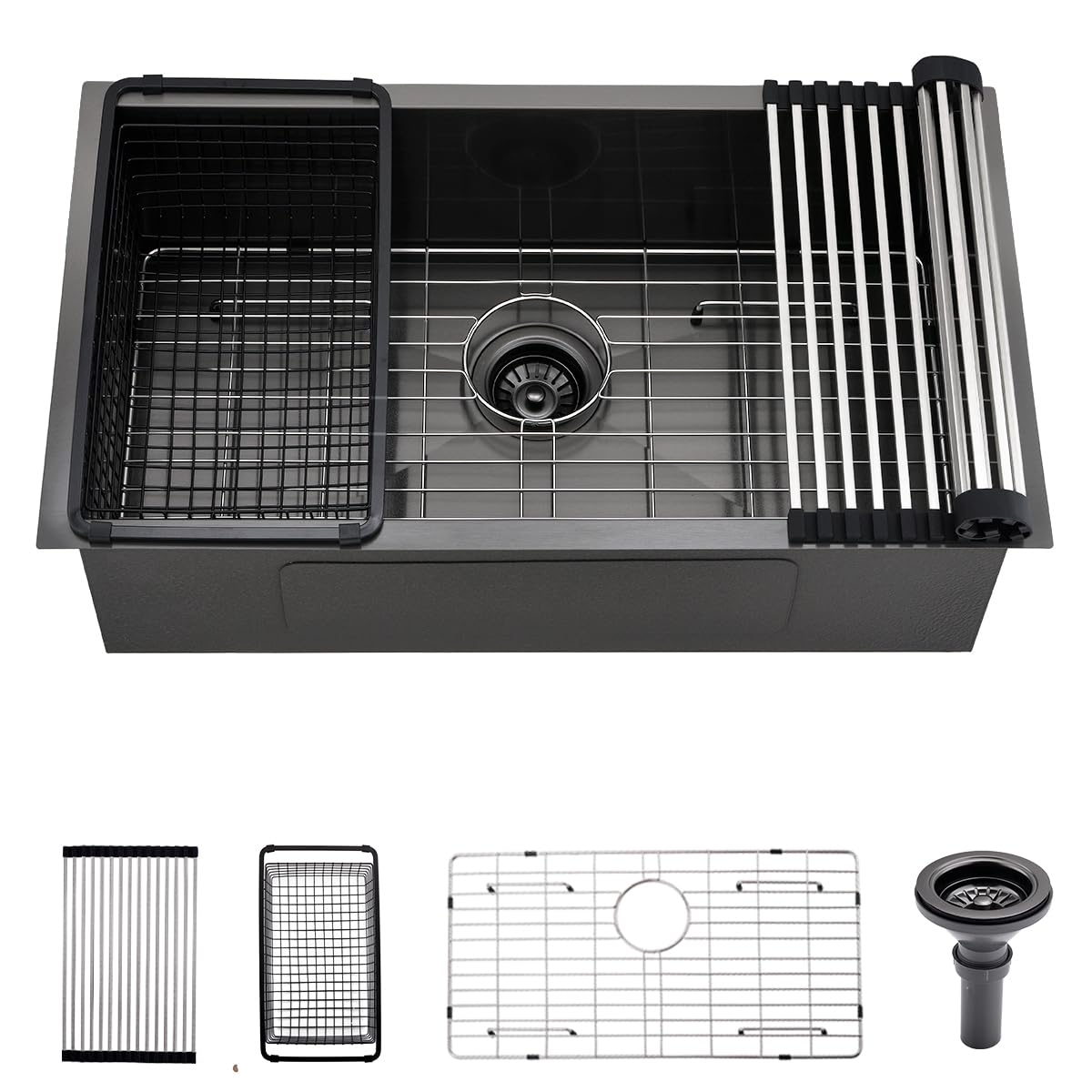 Photo 1 of 30 Black Stainless Steel Undermount Kitchen Sink, Luckyhorse 30” x 17” x 9” 18 Gauge Gunmetal Black Stainless Steel Undermount Kitchen Sink LH025SQ