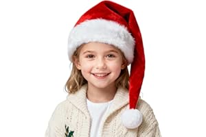 BOSONER Santa Hat Kids for Christmas: Toddler Plush Santa Hats Velvet Claus Hats for Christmas Festive Holiday Party Supplies