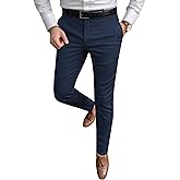 Ntrlv Men's Slim Fit Stretch Dress Pants Business Casual Skinny Tapered Chinos Trousers with Expandable Waist