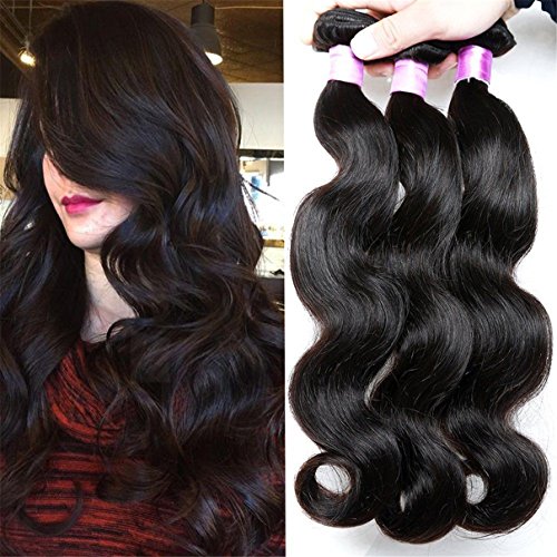 DreamWorld 9A Unprocessed Brazilian Virgin Body Wave Remy Human Hair Extensions Weaves Wefts 3 Bundles 300 Grams (14 16 18 Inch)
