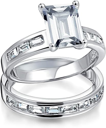 3 Ct Emerald Moissanite Diamond Baguette Ring Eternity Band Set