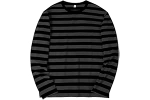 KESIHAN Mens Striped Long Sleeve Shirt Crewneck Casual T-Shirt Basic Stripe Cotton Spandex tee Shirt