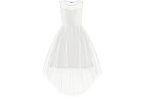 Arshiner Girls Dresses Formal Party Wedding Tulle Sleeveless Contrast Mesh High Low Dress with Belt