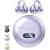 CuiSuto Clip on Earbuds Open Ear Wireless Bluetooth 5.4 Headphones with Mic,60H Play,Noise Cancelling,Waterproof,Sports Ear Buds,Comfortable for Small Ears & Glasses Wearers,Workouts (Purple)