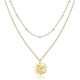 PENLYU Birth Flower Necklace,14K Gold Plated Layered Necklaces for Women, Birth Month Flower Coin Pendant Necklace Set, Satellite Chain, Birthday Gifts
