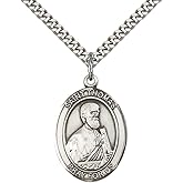 F.A. Dumont Sterling Silver St. Thomas The Apostle Pendant with 24" Stainless Steel Heavy Curb Chain. Patron Saint of Architect/Blind People