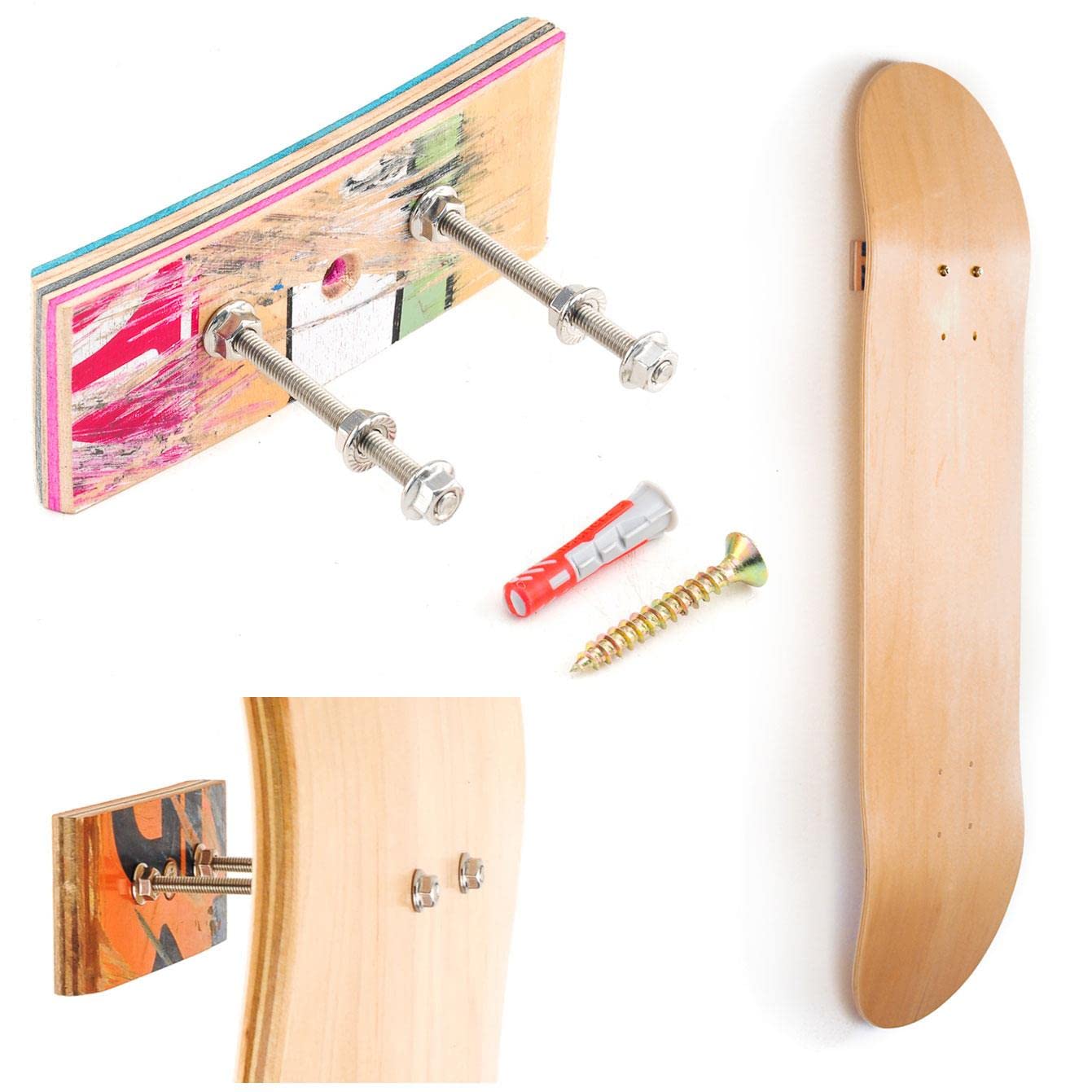 Skateboard Wall Mount For Collector Deck Art Wall Hanger Display - Universal Vertical Horizontal Holder Made From Recycled Skateboard Deck Wood Stocking Filler