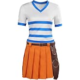 Hainnum Nami Cosplay Costume Nami Blue White Striped Shirt Short Skirt Full Uniform Halloween Outfits