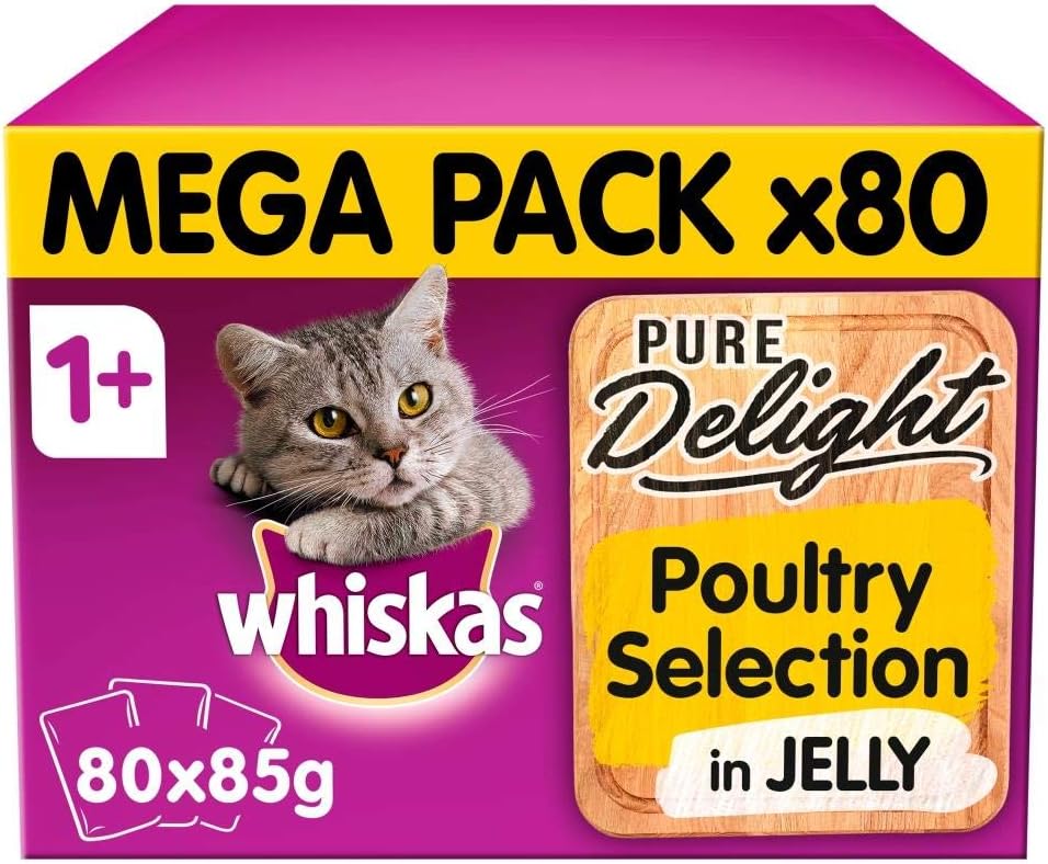 whiskas 1+ Cat Pouches Pure Delight Poultry Selection in Jelly 80x85g