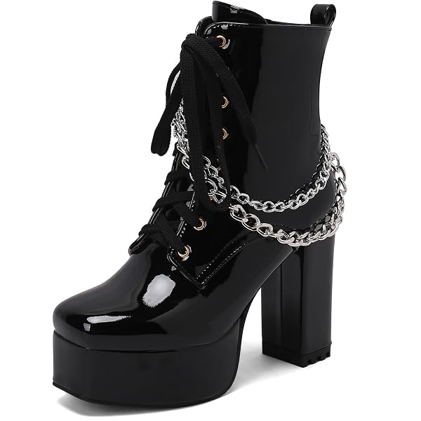 Amazon.com | KISSASA Goth Platform Boots With Chains Chunky Heeled