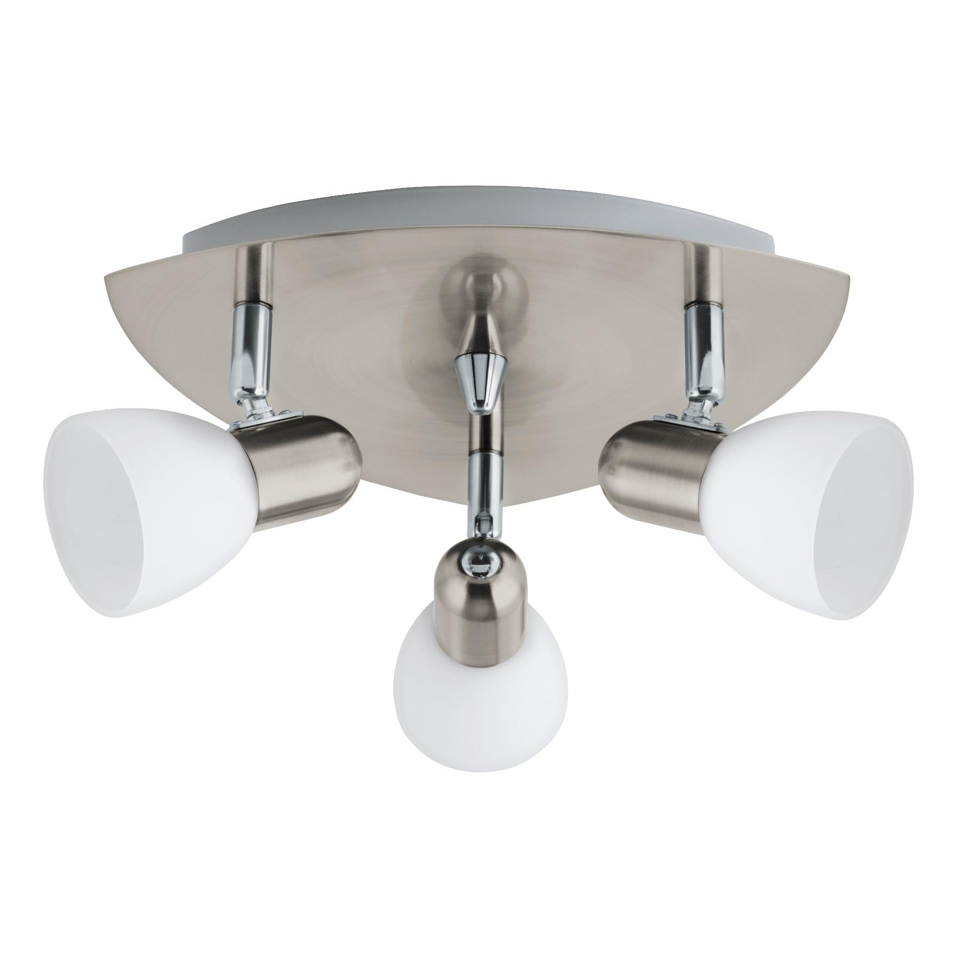 Eglo Ceiling Light Enea, 3-Flame Ceiling Fixture, Metal Ceiling Spotlight in Matte Nickel, Frosted White Glass, Living Room lamp, Spots with E14 Socket