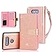 TabPow LG V30 Case, 10 Card Slot - ID Slot, Button Wallet Folio PU Leather Case Cover with Detachable Magnetic Hard Case for LG V30 (2017 Release) - Glitter Rose Gold