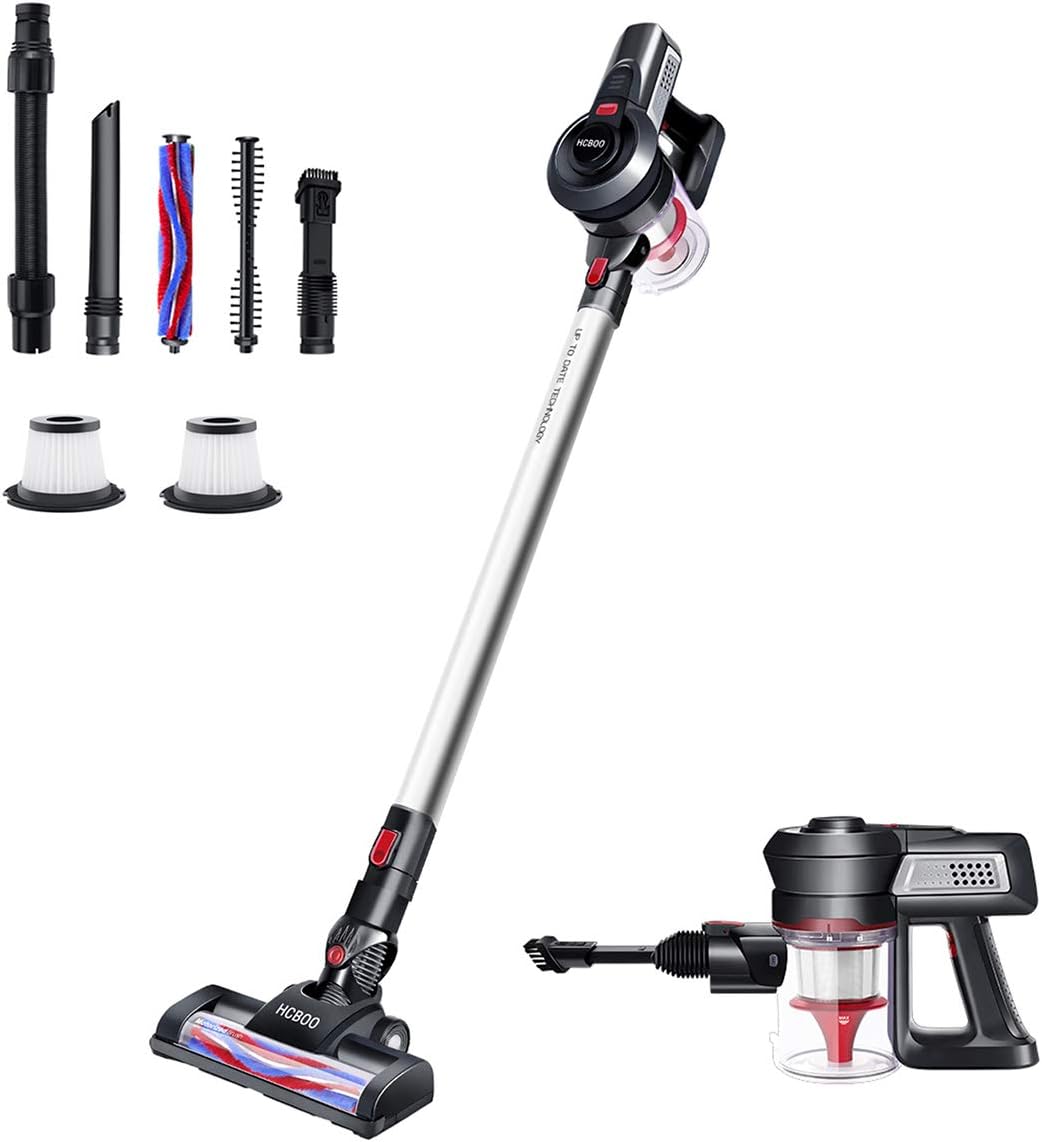 HCBOO Akku Staubsauger Kabellos 4-in-1 Stabstaubsauger mit 2 Saugstufen, leistungsstark, kompakt und leicht, ohne Beutel, für Hart- und Teppichböden, HEPA-Filter