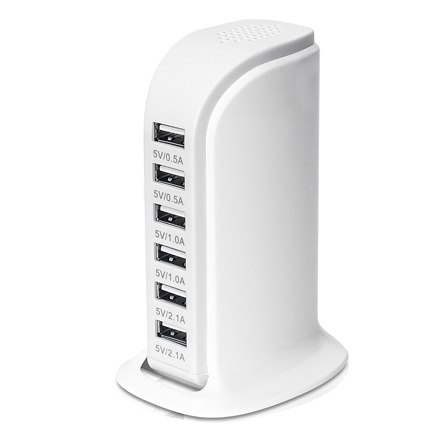 Multiple USB Tower Power Adapter 6-Ports Fast Charging Station for Apple iPhone X/XS/XR/XS MAX/ 8/7/6/6S Plus 5S iPad Pro Air Mini Samsung Galaxy S9 S8 Plus Note 8 5 S7 and More(White)