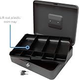 Cathedral Products Key Lockable Cash Box 12 Inch Black with 6 Compartment Tray view 3