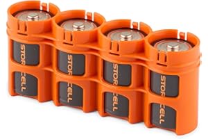 Storacell SLD4ORG by Powerpax Slimline D Battery Caddy, Orange, Holds 4 Batteries, 1 Count (Pack of 1)