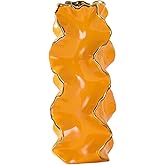 YUSHUIHOME Ceramic Vase with Wave Pattern & Gold Trim | Modern Luxury Wedding/Home Decor | Square Shape