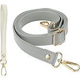MECCANIXITY Adjustable Leather Purse Strap Replacement, 28-52 Inch Soft Crossbody Bag Straps Leather Belt with Wristlet for Handbags Wallet Shoulder Crossbody Bags, Grey/Gold