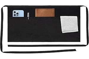 JILANLO Waist Apron,Waiter short apron with 3 pockets，Black waiter half apron