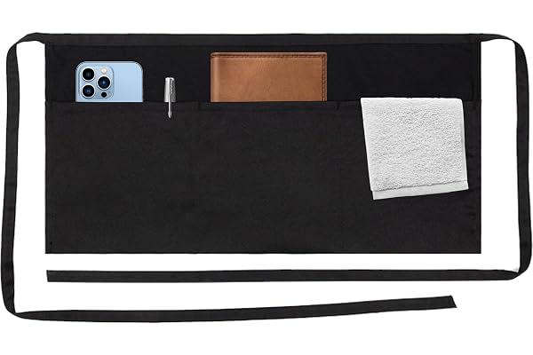 JILANLO Waist Apron,Waiter short apron with 3 pockets,Black waiter half apron