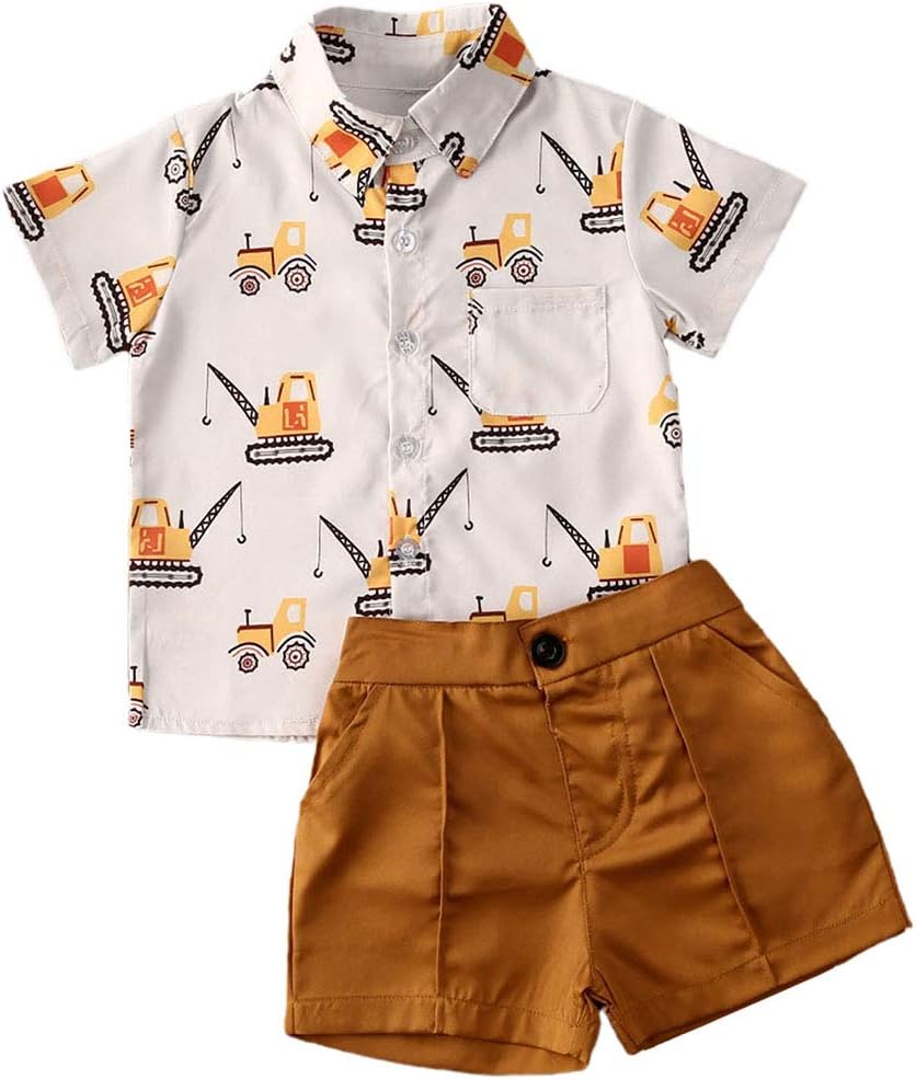 2Pcs Toddler Kids Boys Summer Cartoon Crocodile T-Shirt Tops Plaid Shorts Outfits Set Clothes