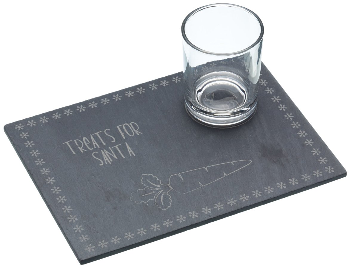CHRISTMAS KitchenCraft KCXMTREATS We Love Slate Serving Platter and Milk Glass Set - Etched 'Treats for Santa' Design, Grey, 1 x 1 x 1 cm