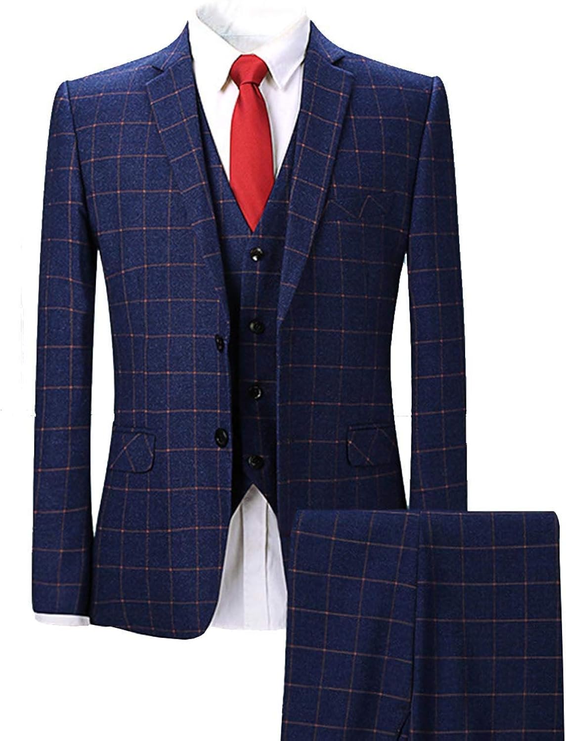 CALVINSUIT Herren 3-teiliger Anzug kariert Slim Fit Einreiher Formale ...