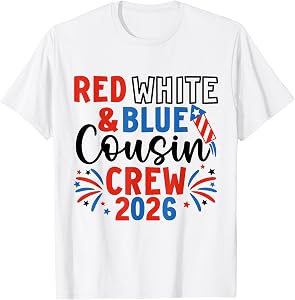 Red White & Blue Patriotic Cousin Crew 4th of July Family T-Shirt