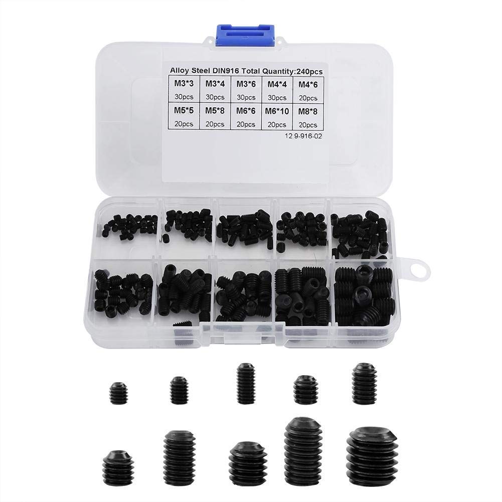 Fydun 240 Pcs Internal Hex Socket Screw Assortment, M3/M4/M5/M6/M8 Set, Black Box, DIN916, Allen Head Socket Hex Set