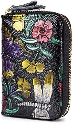 RFID Credit Card Holder Wallet for Women Leather Floral Zipper Accordion Wallet