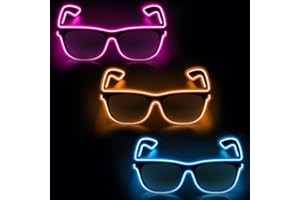 YouRfocus Wired LED Light up Glasses 3 Pack Glow in the Dark Neon Rave Glasses for Rave Party, EDM, Halloween, Christmas, Operated with Battery Power (Blue + Pink + Orange)