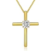 N9NEMUSES Cross Necklace for Women, 1 Carat Moissanite Cross Pendant, 925 Sterling Silver Plated Cross Faith Pendant Necklaces Religious Anniversary Birthday Christmas Jewelry Gifts for Women Her Wife