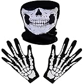 White Skeleton Gloves and Skull Face Mask Ghost Bones for Adult Halloween Dance Costume Party (1)