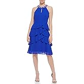 Jessica Howard Womens Halter Bejeweled Ruffle Chiffon Midi Dress – Tiered Sleeveless Party Dress
