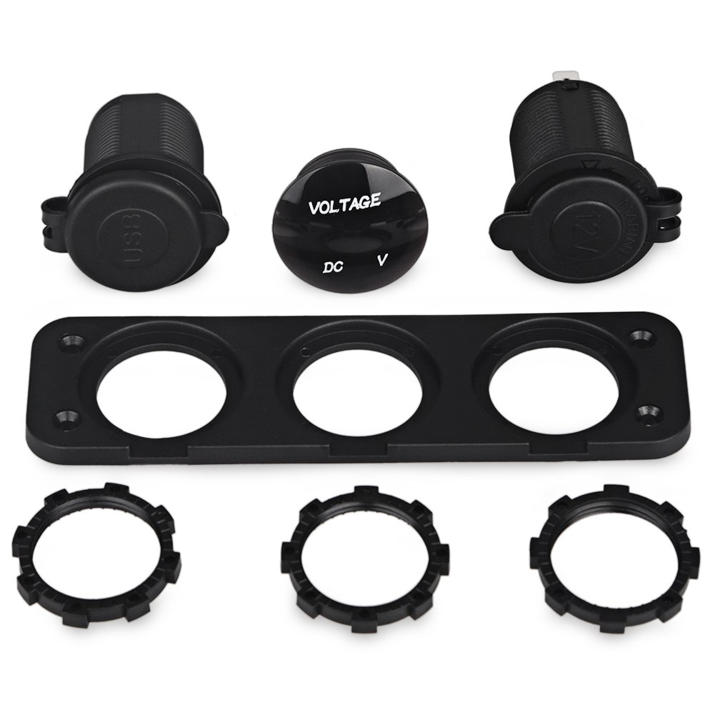 WATERWICH 2 3 4 Hole Marine Illuminated Toggle Rocker Switch Panel Waterproof Ignition Rocker Switch 12V-24V Volt Meter for RV Car Boat Trailer Vehicles Truck Yacht SUV (Two Hole Green)