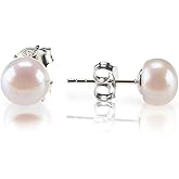 PAVOI 14K Gold Plated 925 Sterling Silver AAA+ Quality Handpicked Freshwater Cultured Stud Pearl Earrings