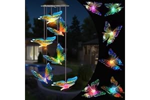 Toodour Solar Wind Chime, Color Changing Wind Chimes Butterfly, LED Decorative Mobile, Gifts for Mom Grandma, Waterproof Outdoor Decorative Lights for Garden, Patio, Yard, Window, Outdoor Decor