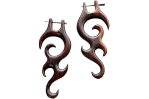 UMBRELLALABORATORY Tribal Organic Wooden Cool Stud Earrings Fake Gauges bohemian wing jewelry tattoo faux plugs tapers edgy earrings