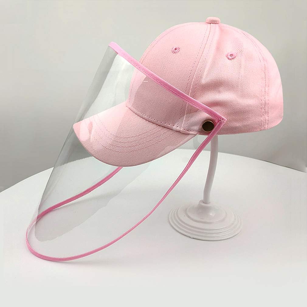 PONATTENO Kids Full Face Shield Anti-Saliva Cap,Plain Cotton Toddler Baseball Cap with Detachable Visor Anti-Spitting Protective Clear Cover Mask Outdoor Baseball Hat for Boys & Girls (Pink)