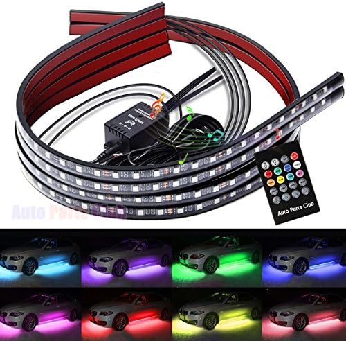 Underbody Lights,4Pcs Car LED Neon Undercar Glow light Underglow Atmosphere Decorative Lights Kit Strip, Underbody System Waterproof Tube 8 Color with Sound Active and Wireless Remote Control