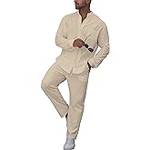 RPOVIG Linen Shirt Sets Outfits:Men's 2 Pieces Henley Shirts Long Sleeve Loose Yoga Pants Beach Clothing