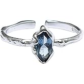 VibesHood Sterling Silver Blue Topaz Ring Sapphire Ring Adjustable Gemstone Rings for Women Birthstone Jewelry Gift For Women Mom Wife