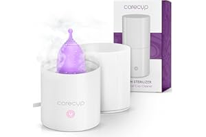 Carecup Menstrual Cup Sterilizer - Modern Menstrual Cup Cleaner Unscented Sanitizer - 2-Minute Automatic Steam Wash - Holder Fits Small Soft & Large Period Disc - Steamer Wipes Out 99.9% of Germs