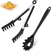 HEBEILF Upgraded Silicone Spaghetti Spoon and Pasta Tong Set &ndash; Sturdy Pasta Fork with Teeth, Noodle Spoon Server, and Multi-Purpose Tongs for Cooking and Serving