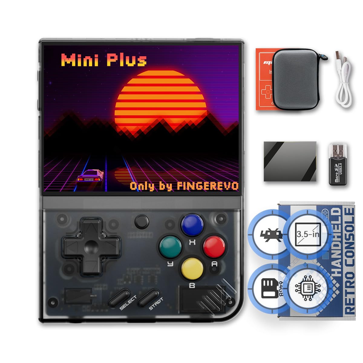 Miyoo Mini Plus Handheld Game Console 3.5-inch 640*480 IPS Screen 3000mAh Miyoo-mini+ with Portable Case Transparent Black
